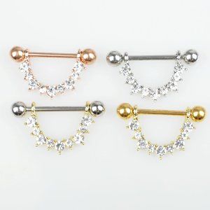 Silver ~ Half Circle Crystal Nipple Bar